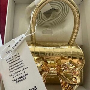 Self-Portrait croc-embossed gold micro bag NWT and box